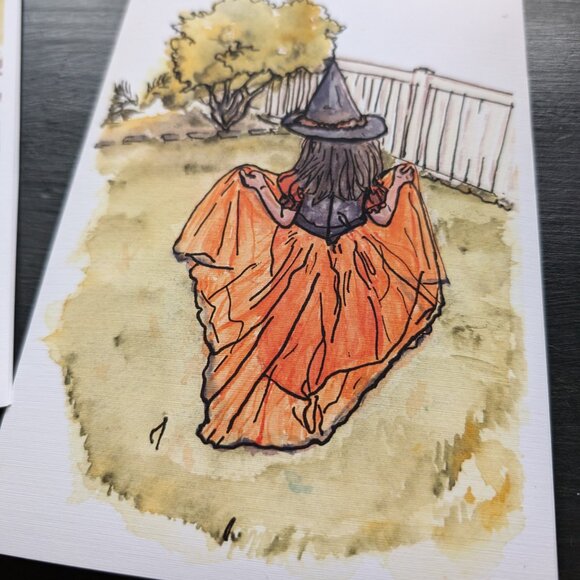 Little Witchling in Her Garden - Set of 2 Art Print Greeting Cards - Picture 3 of 5